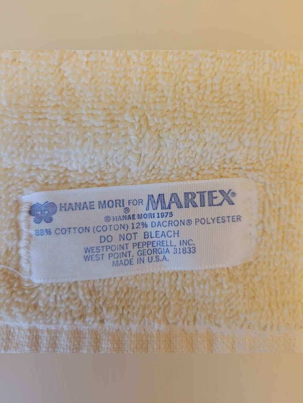 Vintage Maritex Hanae Mori Single Butterfly Bath Towel Cream Brown 1970’s
